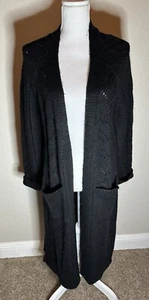 Chelsea & Violet Long Soft Open Front Black Knit Cardigan Sweater Size Small - Picture 1 of 4
