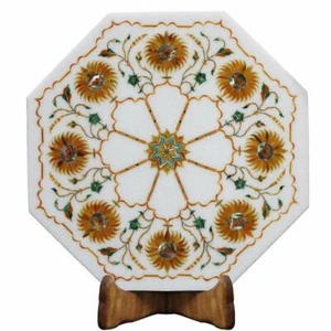 12" Marble side Table Top handmade semi precious stone floral Inlay - Picture 1 of 11
