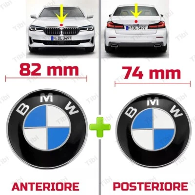AFTERMARKET PRODUCTS STEMMA BMW SERIE 1 3 5 FREGIO LOGO EMBLEMA COFANO ANTERIORE 74 POSTERIORE 82 mm