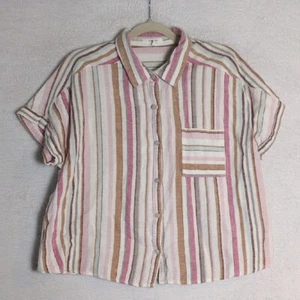 Maurices Women's Pastel Striped Linen Blend Button Down Shirt Size L - Picture 1 of 5