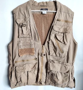 Fox Exterior Hombres CAZA PESCA FOTO SAFARI Chaleco L Ventilado Beige Multi Bolsillos - Imagen 1 de 11