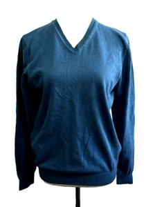 Van Heusen V-Neck Sweater Women S/P Teal Close Knit Cotton Acrylic  - Picture 1 of 4