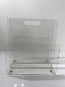 Vintage Lucite Magazine Rack Clear Mid-Century MCM Handle Mod - Picture 1 of 5