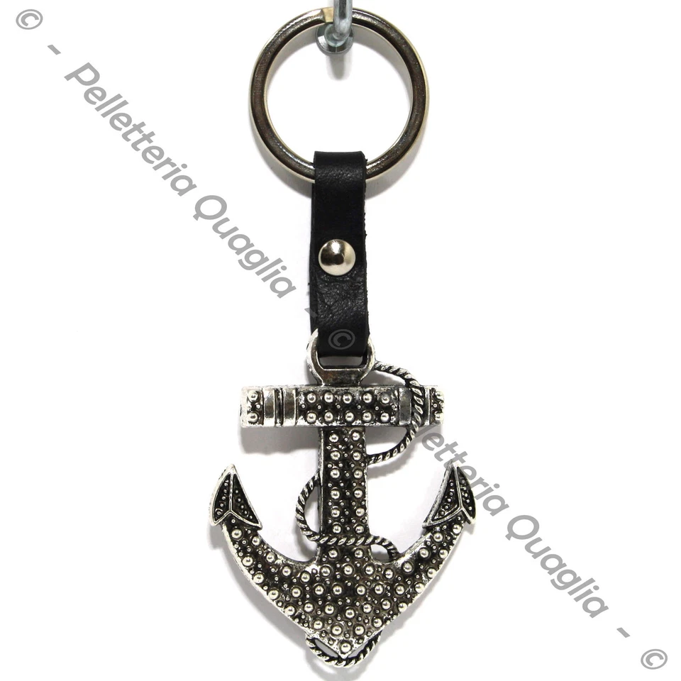 Portachiavi Pelle Portafortuna Ancora Donna Uomo Ciondolo Bomboniera Argento Tib - Immagine 1 di 1
