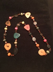 Vintage Brown Orange Tan Beaded Necklace 32" - Picture 1 of 3