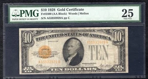 FR. 2400 1928 $10 TEN DOLLARS GOLD CERTIFICATE CURRENCY NOTE PMG VERY FINE-25 - Picture 1 of 2
