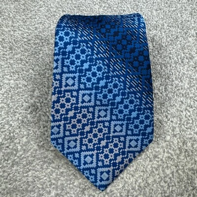 Vtg Don Loper Of California Necktie Polyester Diagonal Blues Gray Bold Mod Funky - Image 1 of 4