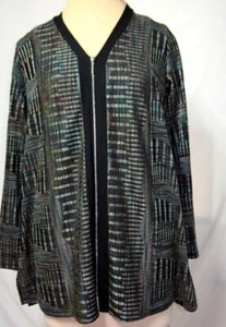 Comfy USA Space Dyed Multicolor Zip Cardigan Jacket Top-Geo Design-Black Trim-XL - Picture 1 of 13