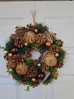 Green Gold Large Xmas Wreath Door Hanging Decoration Artificial Dried 38cm/15in