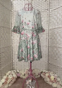 Oasis Floral Butterfly Floral Lace Ruffle Sleeve Dress Size 12 - 14 Medium BNWT - Picture 1 of 10