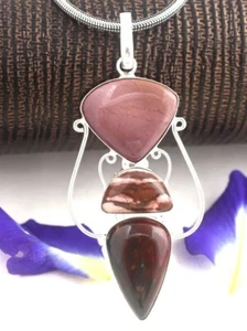Sterling Silver Pendants Natural Multi Gemstone Necklace Festival Offer Sale - Picture 1 of 5