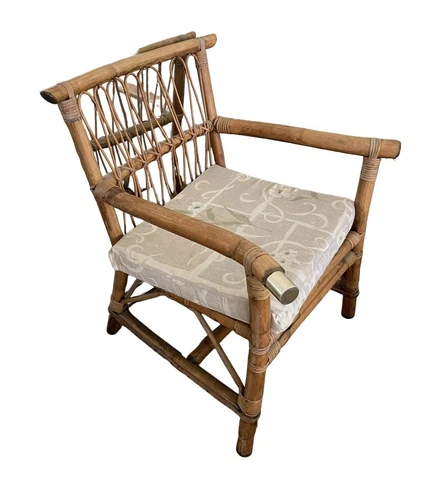 Vintage Bamboo Rattan Wicker Arm Chair Mid Century Modern Boho Coastal Cover