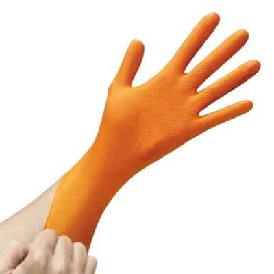 GLAXAY, RAP AND KINGFA 100 X Orange Diamond Grip Nitrile Strong Gloves Heavy Duty Garage 8.6 mil