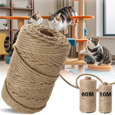 Sisal Rope Natural 8mm Scratching Post Cat Ladder Sisal Cord Various Lengths 10/60M - Image 1 of 4