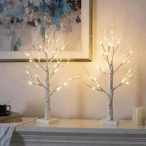 2X 60cm Small Christmas Tree with Light 2FT Birch Tree White 24 LED - Picture 1 of 1