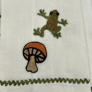 Vintage Linen Embroidered Handerchiefs Set of 6 Frog Mushroom New - Picture 1 of 8
