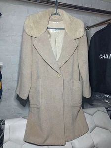 Max Mara Voluminous Boa Collar Long Wool Trench Coa Size USA 6 - Picture 1 of 8