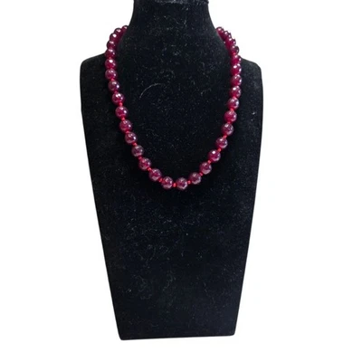 Collar De Colección Para Mujer Rojo Rubí Color Vidrio Facetado Cuentas Grueso Clásico Foto 1 de 4