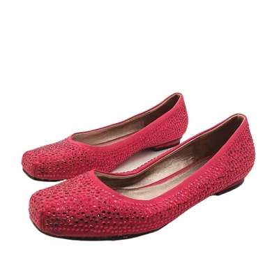 Vestido plano Joan & David estrás para mujer 8,5 rojo satinado joya cuentas punta cuadrada Foto 1 de 4