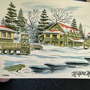 Tarjeta de Navidad de colección Mcm Milford Manor Resort Lake Muskoka cubierta de nieve The Reid’s - Imagen 1 de 6