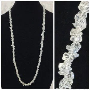 Clear Nugget Chip Beaded Necklace 34" Glass Beads Boho Tribal Southwestern Gift - Picture 1 of 6