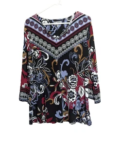 Top túnica boho colorida manga larga tejido líquido manga campana JM Collection para mujer - Imagen 1 de 16