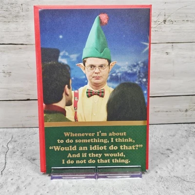 Tarjeta de Navidad American Greetings 6x8 The Office Elf Green Don't Be An Idiot Foto 1 de 4