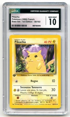 CGC 10 GEM MINT French Pikachu Base Set 1st Edition 1999 Pokemon WOTC 58/102 -93 - Image 1 of 2