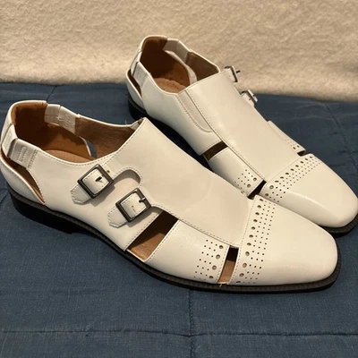 Sandalias Stacy Adams de cuero blanco para hombre pescador hebilla ajustable 11M Foto 1 de 4
