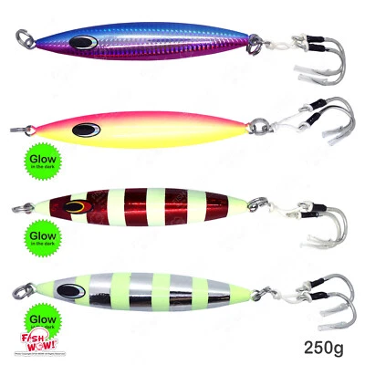 Fish WOW! 250g Slow Pitch Jig 9oz sk vertical sinking Metal Flat BKK hooks lot - Image 1 of 4
