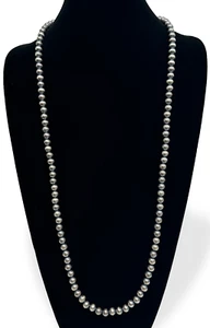 Collana Nativi Americani 6mm Argento Sterling Perle Navajo 36" Filo Singolo - Foto 1 di 10