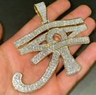 Real Moissanite 2.9Ct Round Eye of Horus Cross Pendant Yellow Gold Silver Plated
