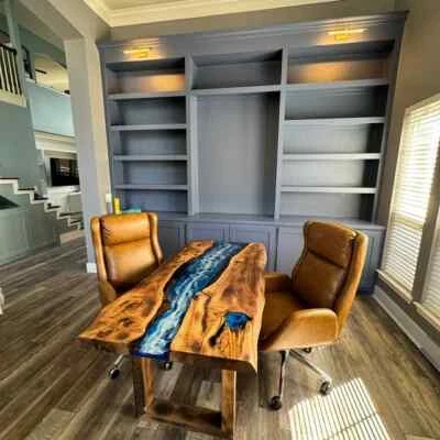 Epoxy Resin Dining Table, River Epoxy Dining Table, Live Edge Epoxy Table Decor - Image 1 of 3