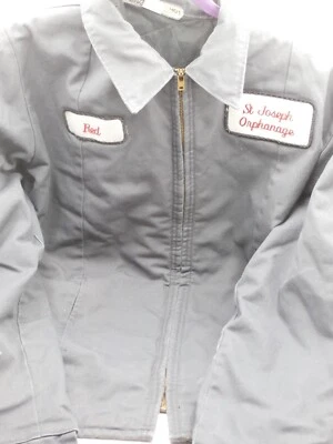 Antigo dos anos 1950 Jaqueta de trabalho ÓTIMO NOME VERMELHA & St JOSEPH ORPHANAGE forro acolchoado tamanho G - Imagem 1 de 4