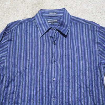 Camisa Michael Brandon Azul 89% Rayón Rayas Abotonada Adulto Hombre Talla XL 17.5 Foto 1 de 4