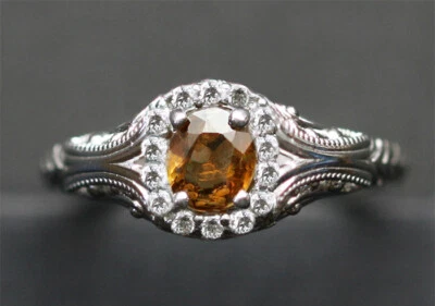 ANILLO DE ORO BLANCO 14K HIBONITA Y DIAMANTES EXTREMADAMENTE RARO SUBASTA 0,90ctw. GIA CERT Foto 1 de 4