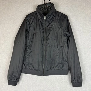 Nike Puffer Jacket Womens Medium Black Grey Reversible Full Zip Bomber - Picture 1 of 7