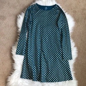 Lands End Kids Dress Girls Med 10/12 Knit Gold Polka Dot Swing Long Sleeve Midi - Picture 1 of 4