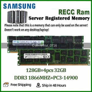 Samsung 128GB(4x32GB) ECC 1866MHz DDR3 UDIMM RAM 4RX4 1.5V ECC REG Server Memory - Picture 1 of 6