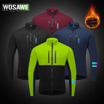 WOSAWE Unisex Winter Cycling Jacket Fleece Reflective Coat With Multi-Pockets - Image 1 of 4