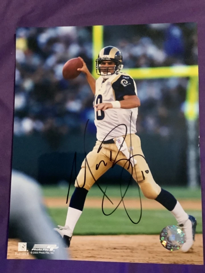 FOTO 8X10 FIRMADA POR MARK BULGER DE ST LOUIS RAMS LA WVU FÚTBOL CERTIFICADO DE AUTENTICIDAD AUTOMÁTICO Foto 1 de 1