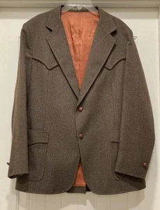 BW Western Wear Brown Tweed Look Sport Coat Unsized Pipping Trim Open Pockets - Picture 1 of 11