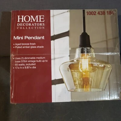 Colgante de bronce envejecido de 1 luz colección decoradores del hogar con vidrio enchapado en ámbar Foto 1 de 3