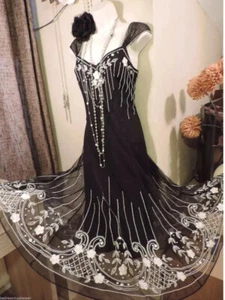 WALLIS Vintage❤️ 1920's Art Deco Beaded Flapper Gatsby Downton Dress 14 Petite - Picture 1 of 8