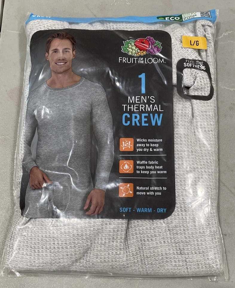 Fruit of The Loom Men's Waffle Baselayer Crew Neck Thermal Top Size XL H2
