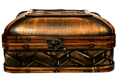 Caja de baratijas vintage hecha a mano de los años 90 de bambú y mimbre decoración rústica Foto 1 de 4