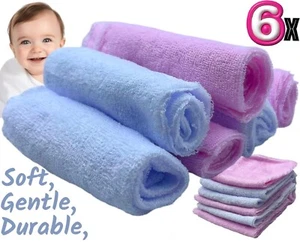 Pack Of 6 Soft Gentle Baby Face Wash Cloths Towel Flannel Machine Wash 0 Months+ - Picture 1 of 6