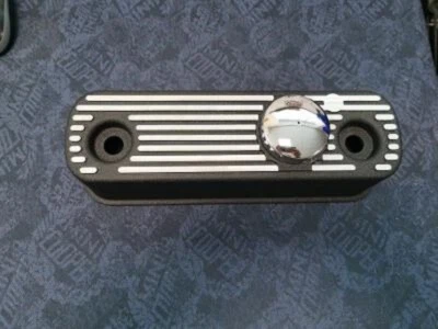 Classic Mini 'A' series alloy rocker cover - black crackle & polished fins FP26 - Image 1 of 4