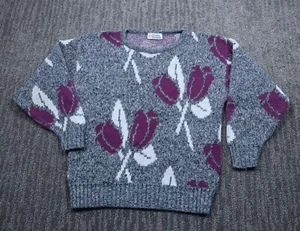 Suéter vintage para mujer talla única gris floral acogedor cottagecore años 80 - Imagen 1 de 2