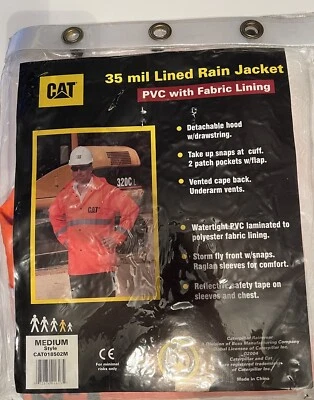 NEW CATERPILLAR CAT Safety Orange 35 mil Lined Rain Jacket - MEN'S SIZE Medium - Image 1 of 4